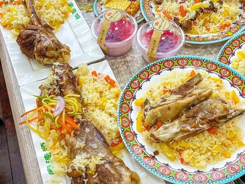 Lamb pilaf and hand-pulled noodles, Urumqi