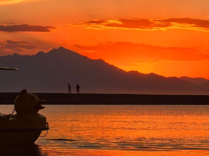Sayram Lake at sunset